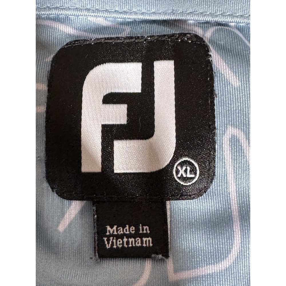 FootJoy Polo Shirt Mens XL Blue Tropical Leaf Short Sleeve Golf Performance - Picture 3 of 12